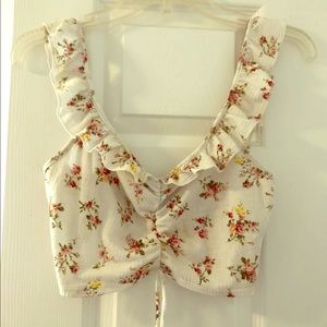 F21 forever 21 floral crop top cinched shoulder